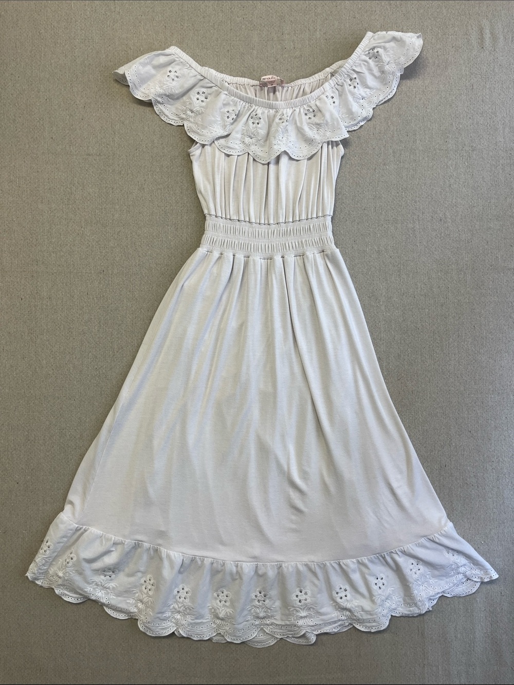 Chenault Pink Violet White Eyelet Off Shoulder Midi Dress Medium